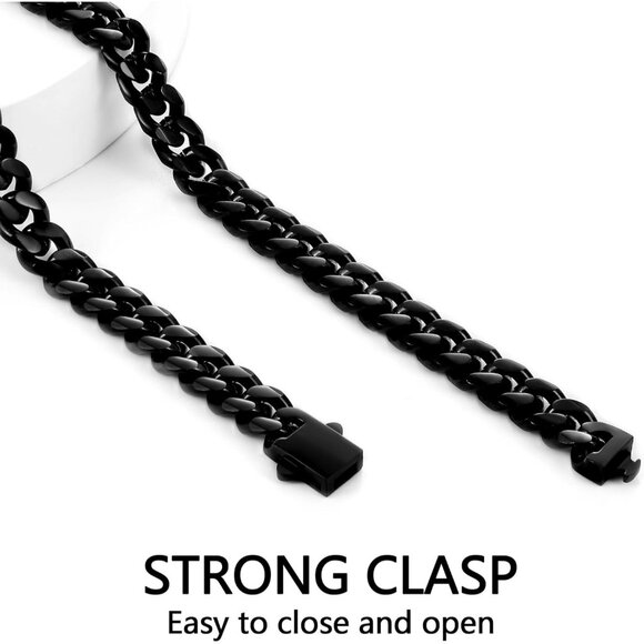 Fiusem e.8mm width-black 20 inches 3.5mm Cuban Link Chains for Men, - Picture 8 of 9